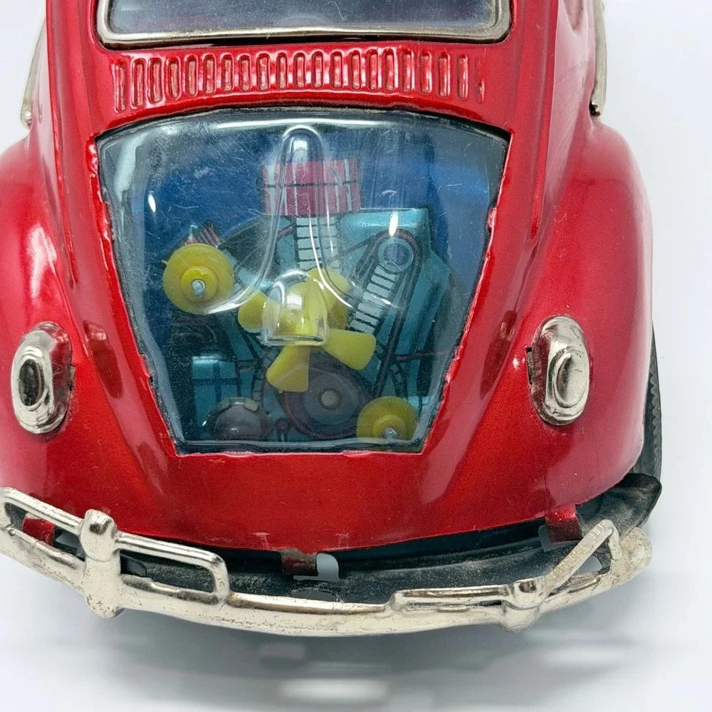 Vintage Bandai Japan Tin Battery VW Volkswagen Sedan Beetle Toy Visible Engine